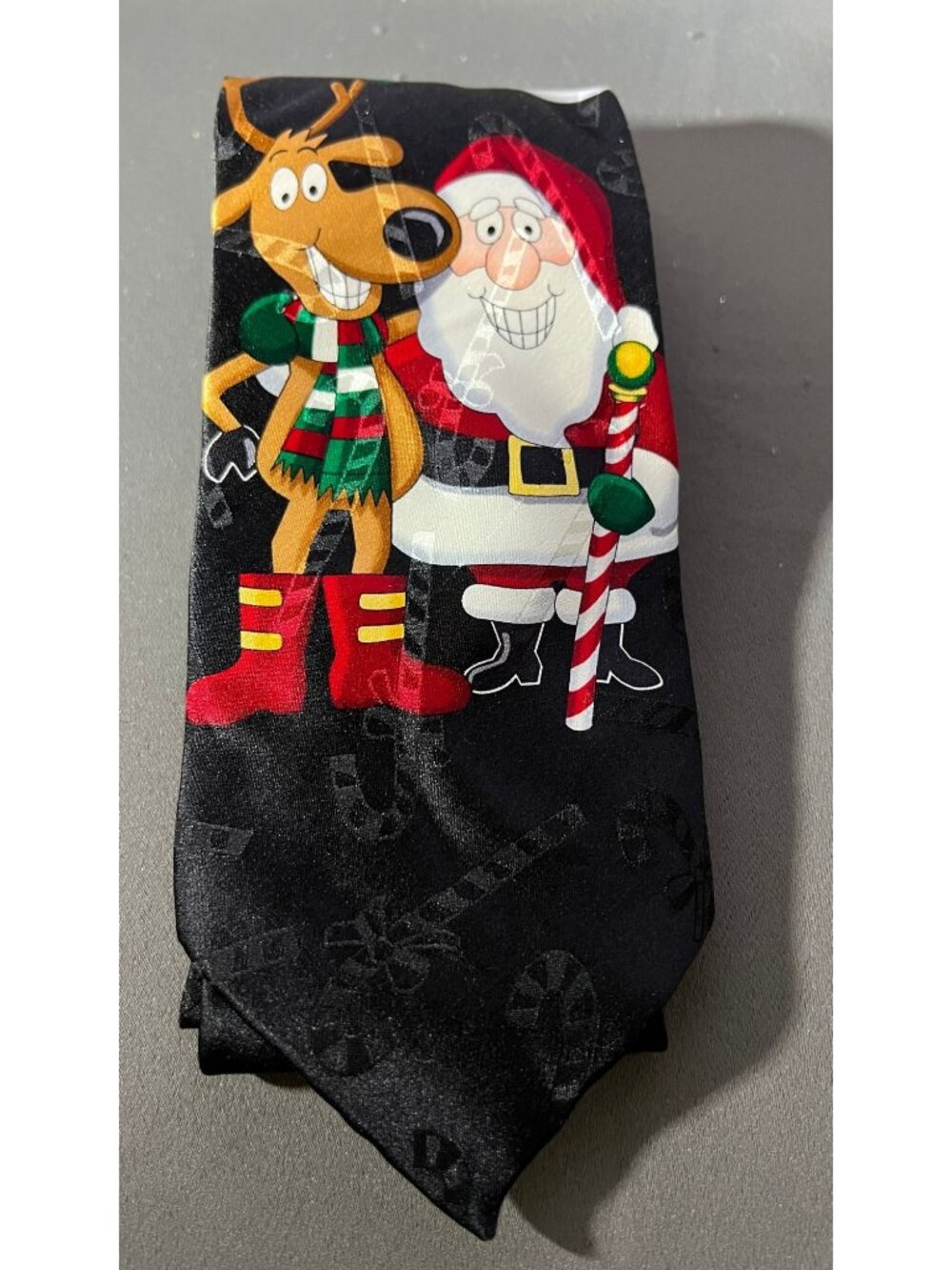 Santa & Rudolph Christmas Tie By Hallmark All Silk Black Fun